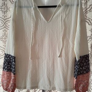 Chic Cream Blouse with Black and Pink Accents
